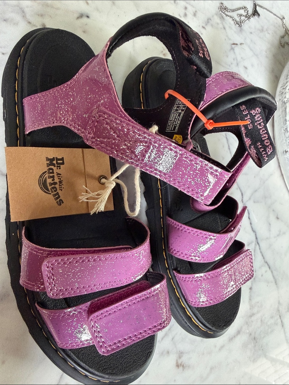 NWT Dr. Martens Airwalk Jr. Klaire Pink Glitter Velcro Sandals Ladies 7